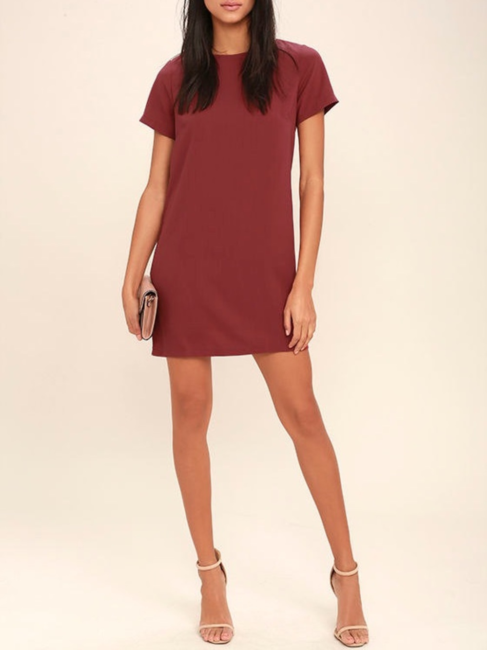Lulus Size Small Shift and Shout Marsala Shift Dress Burgundy Short Sleeve EUC